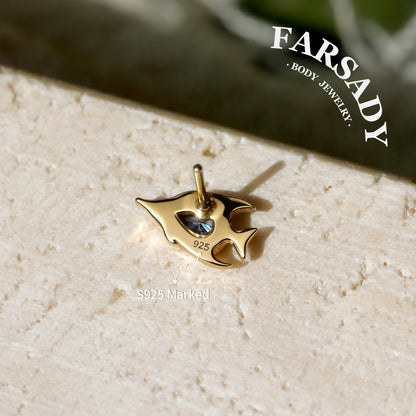 Azure Fish - 925 Silver Threadless Stud / Fits Cartilage Helix Tragus Lobe Nostril Piercing