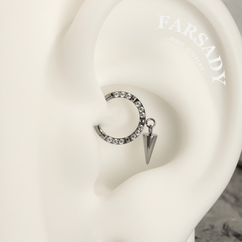 Dangle Crest - ASTM F136 Titanium Hinged Clicker Hoop / Fits 16G Septum Ring Helix Conch Cartilage Earring