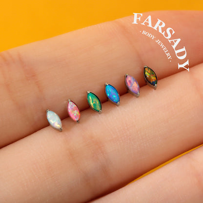 Marquise Opal - F136 Titanium Colorful Opal Replacement Tops / Fits Threadless Ear Studs