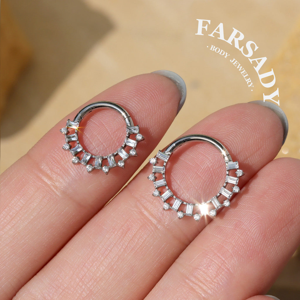 Ray Wreath - F136 Titanium Hinged Clicker Hoop / Fits 16G Septum Ring Helix Conch Cartilage Earring