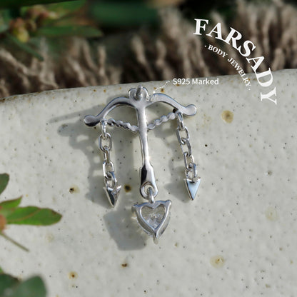 Cupid Bow - 925 Silver Threadless Stud / Fits Cartilage Helix Tragus Lobe Earring