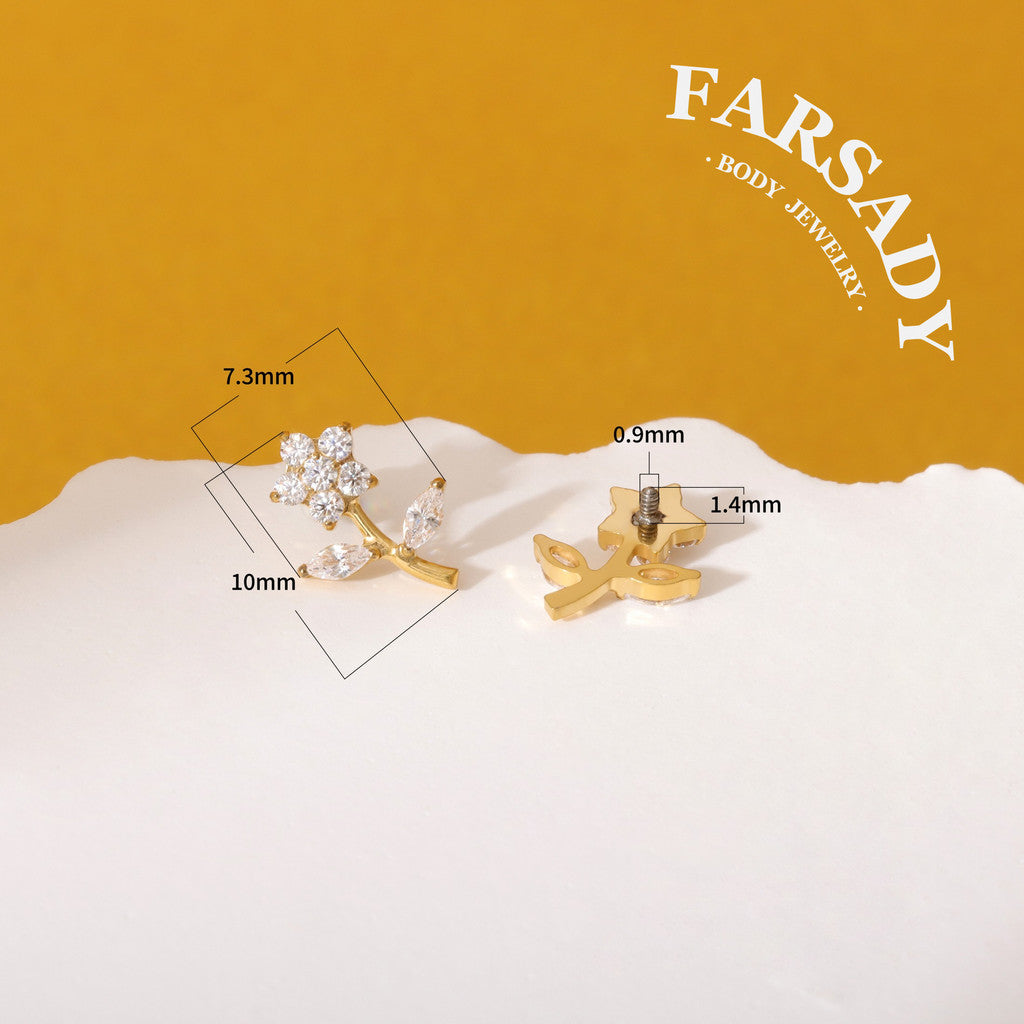 Sprout Bloom - F136 Titanium Internally Threaded Stud / Fits Cartilage Helix Tragus Lobe Piercing