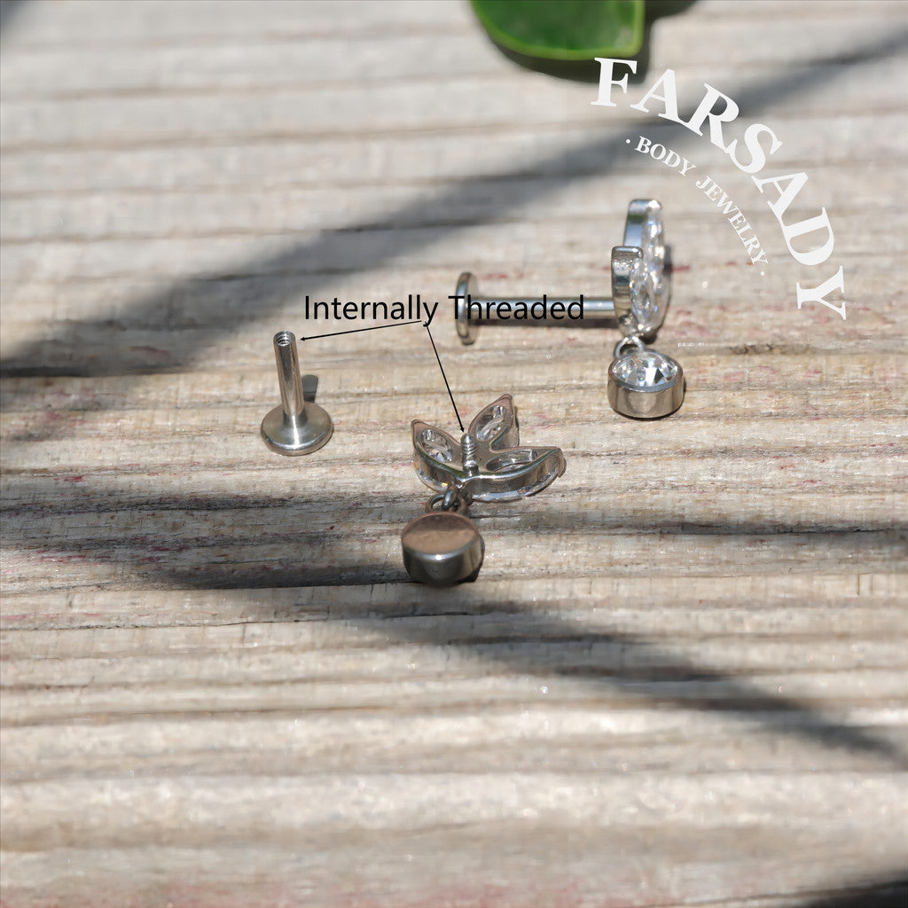 Leaf Whisper - F136 Titanium Internally Threaded Stud / Fits Cartilage Helix Tragus Lobe Piercing