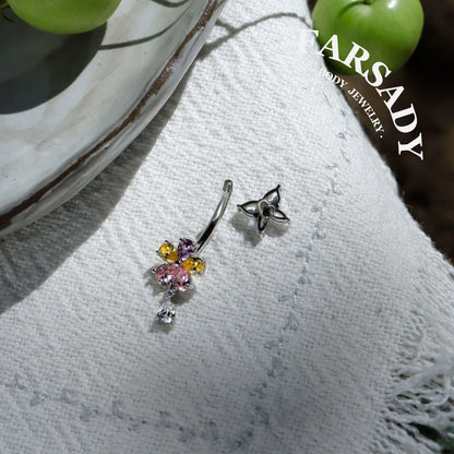 Petal Flutter - Sterling Silver Colorful CZ Belly Button Ring / Fits 14G Navel Piercing