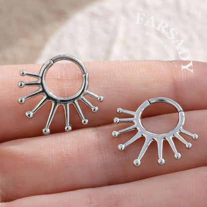 Ray Halo - 316L Hinged Clicker Hoop / Fits 16G Septum Ring Helix Conch Cartilage Earring