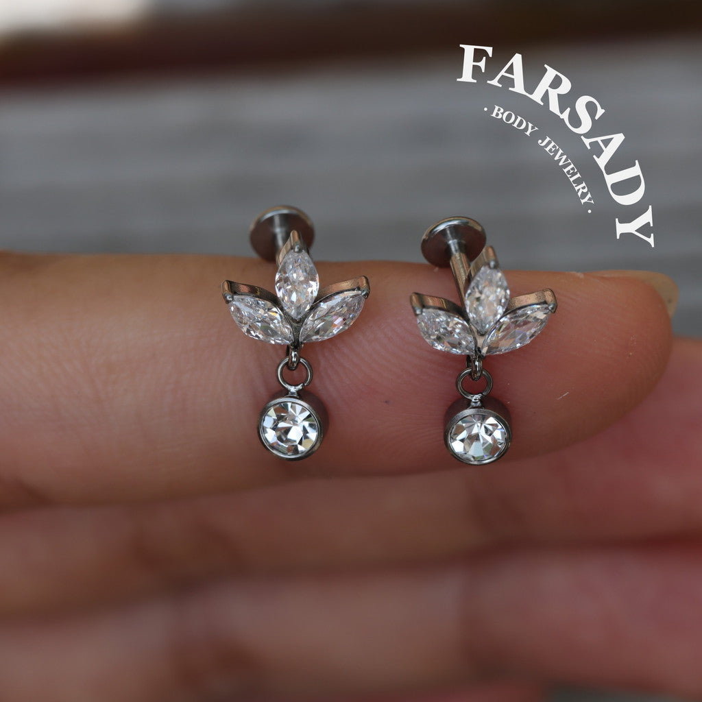 Leaf Whisper - F136 Titanium Internally Threaded Stud / Fits Cartilage Helix Tragus Lobe Piercing