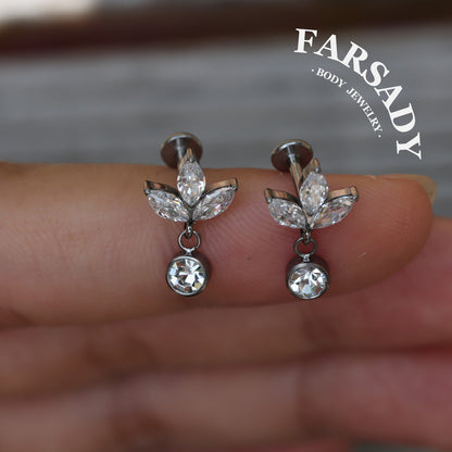 Leaf Whisper - F136 Titanium Internally Threaded Stud / Fits Cartilage Helix Tragus Lobe Piercing