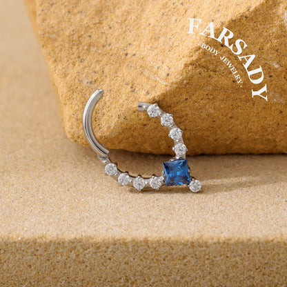 Sapphire Drop - F136 Titanium Hinged Clicker Hoop / Fits 16G Septum Ring Helix Conch Cartilage Earring