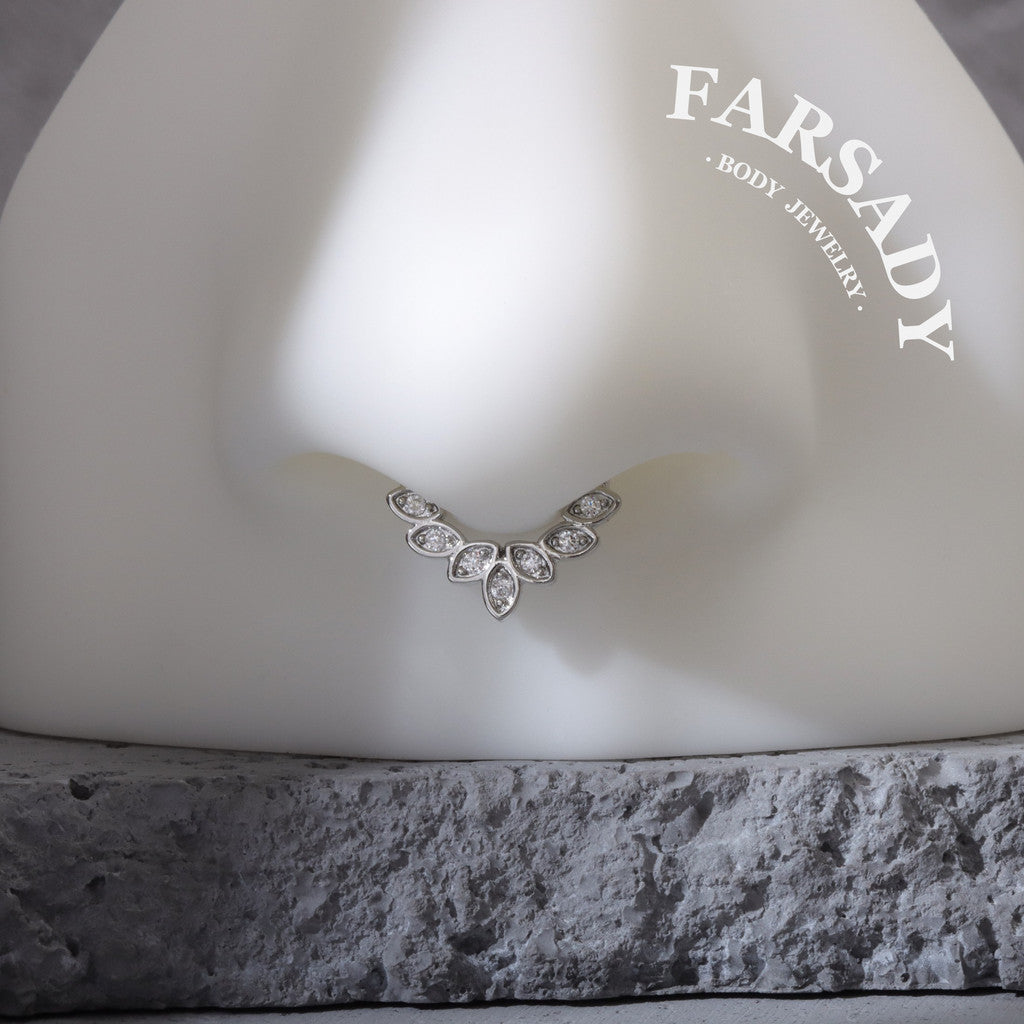 Curved Petal Radiance - 316L Fake Nose Ring C-Hoop Piercing / Fit Non-Pierced Septum Ring