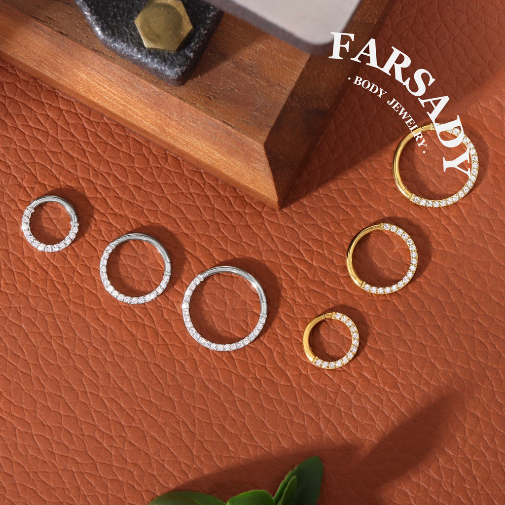 16G Titanium Zirconia Hinged Clicker Nose Earring Minimalist Sparkling CZ Multi Piercing Jewelry Septum Helix Conch Daith Rook Tragus Daily Wear With Gift Box