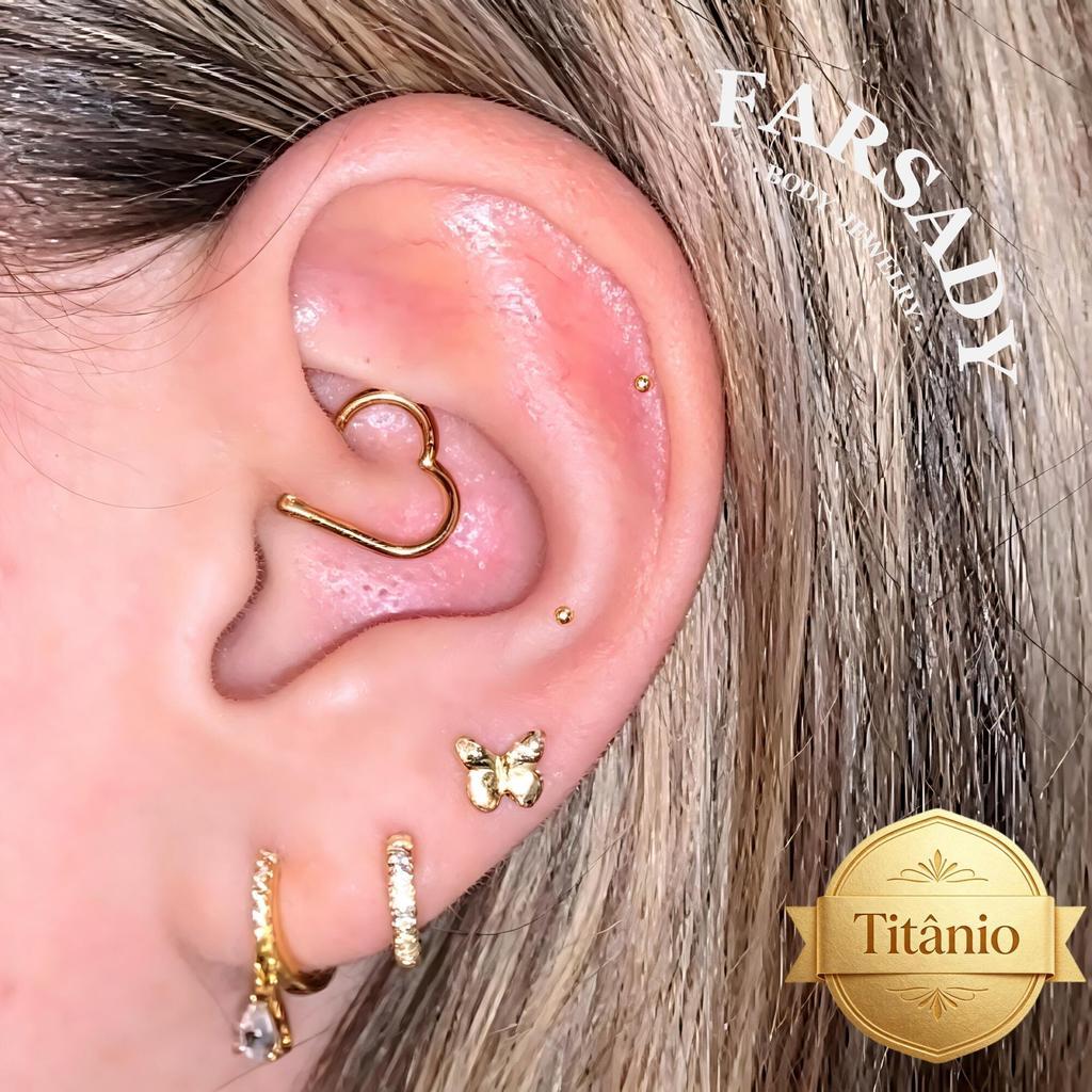 16G Titanium Heart Daith Earring, Hinged Clicker Hoop Gold Plated, Daith Piercing Jewelry, Helix Tragus Ring 1.2x8mm 10mm