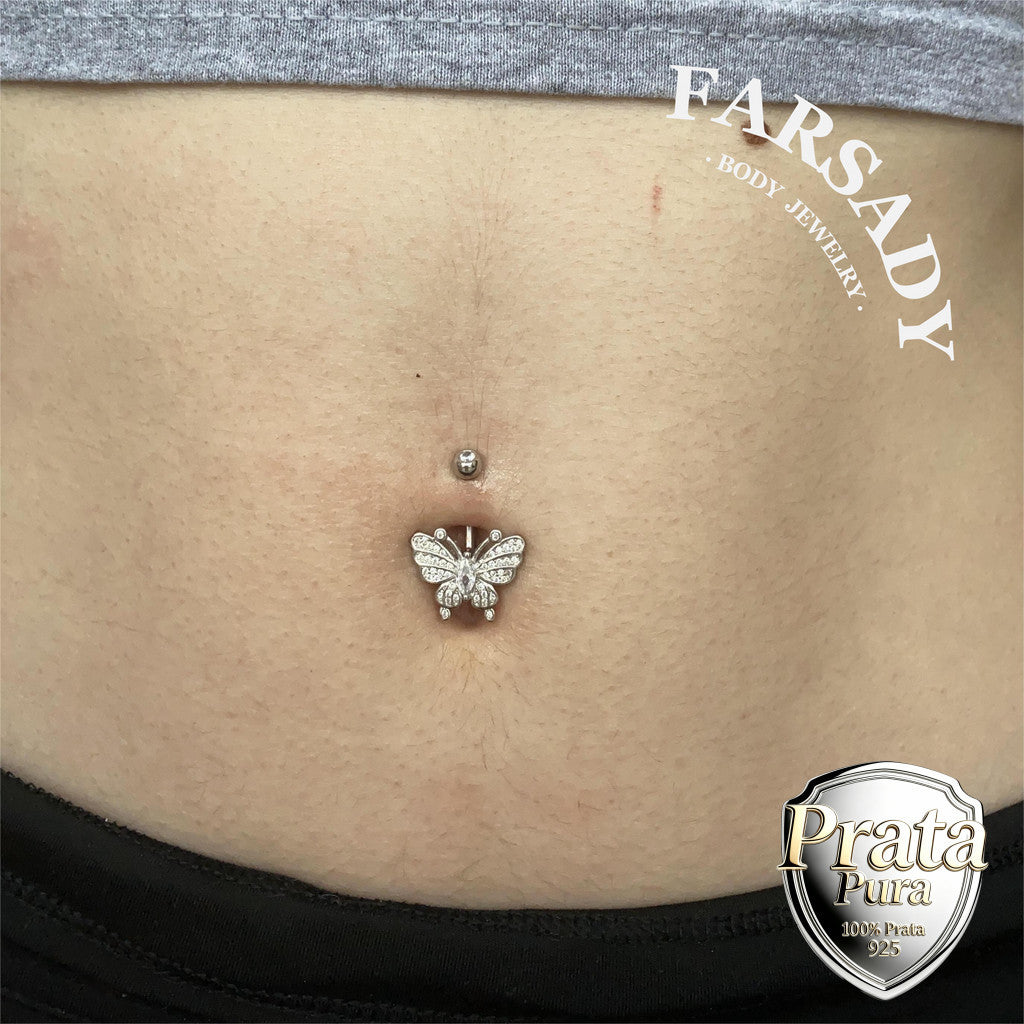 14G S925 Sterling Silver Butterfly Belly Button Ring 6mm-12mm Navel Body Piercing Jewelry Easy Insert Non Healed Piercing Friendly Daily Wear Gift Jewelry for Women