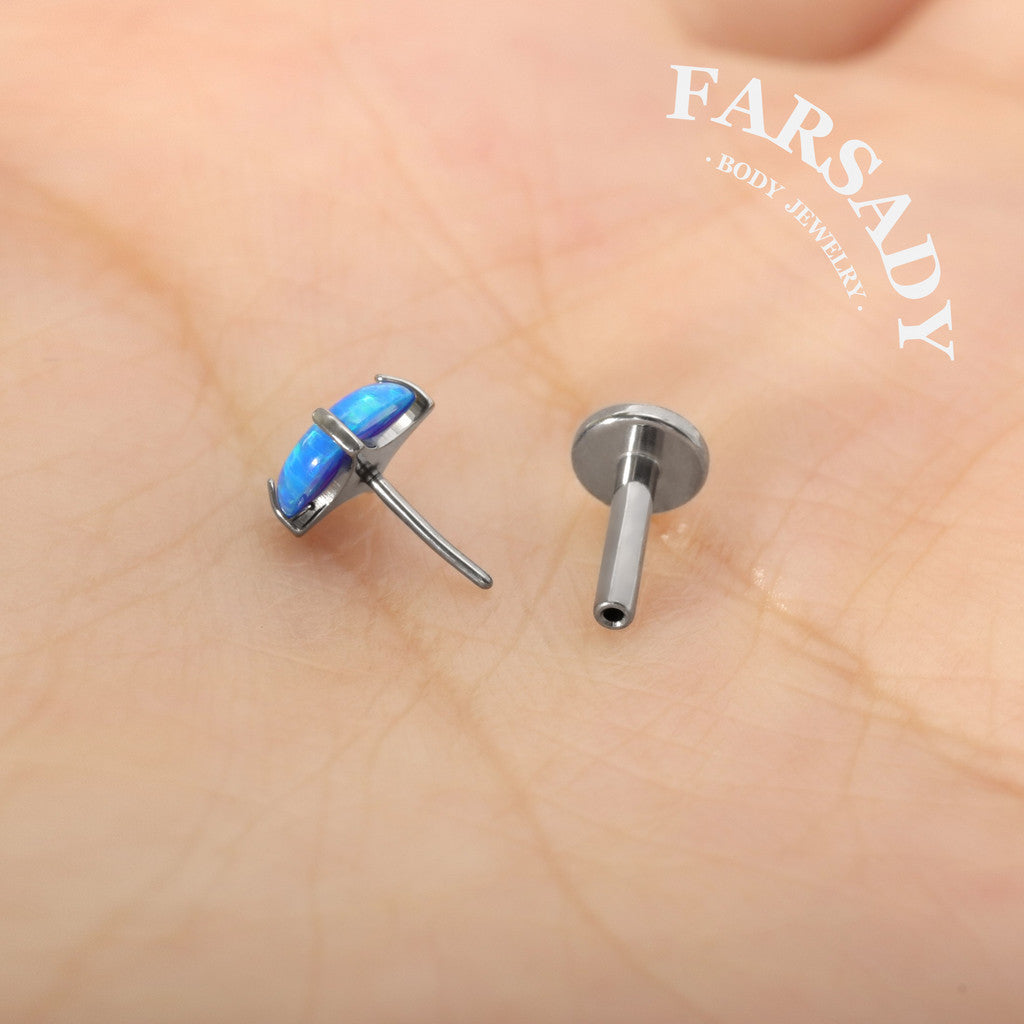 16G/18G/20G Titanium Threadless Blue Opal Stud Earring, Helix Earring Conch Stud Tragus Piercing Jewelry, 5mm/6mm/8mm/10mm Push-in Flat Back