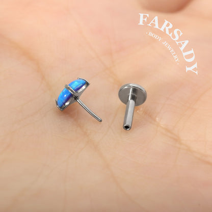 16G/18G/20G Titanium Threadless Blue Opal Stud Earring, Helix Earring Conch Stud Tragus Piercing Jewelry, 5mm/6mm/8mm/10mm Push-in Flat Back