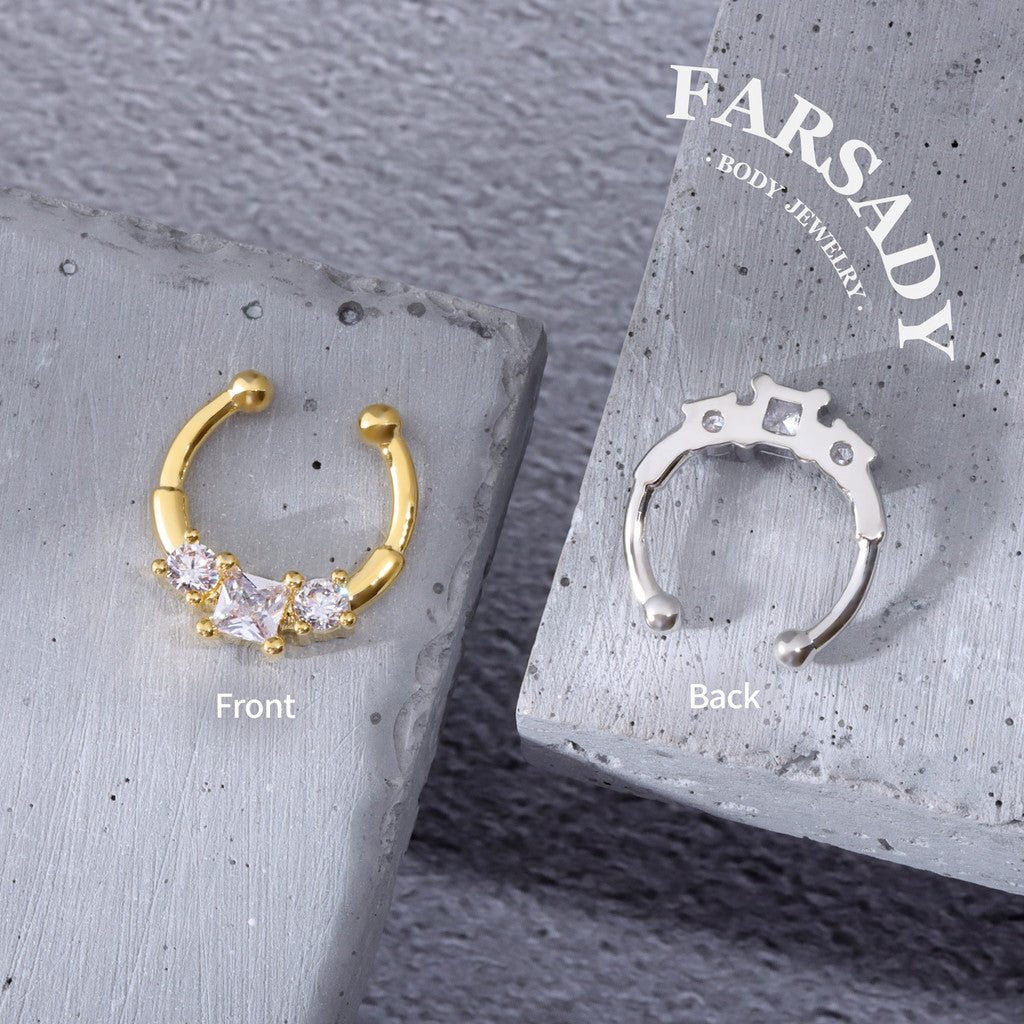 Square Star Duo - 316L Fake Nose Ring C-Hoop Piercing / Fit Non-Pierced Septum Ring