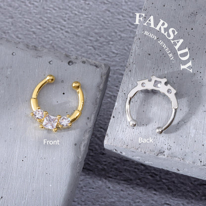 Square Star Duo - 316L Fake Nose Ring C-Hoop Piercing / Fit Non-Pierced Septum Ring