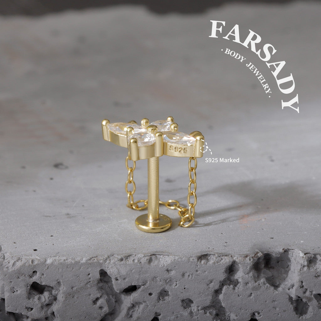 Link Bloom - 925 Silver Internally Threaded Stud / Fits Cartilage Helix Tragus Lobe Piercing