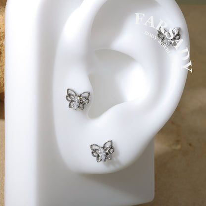 Hollow Butterfly - F136 Titanium Internally Threaded Stud / Fits Cartilage Helix Tragus Lobe Nostril Piercing