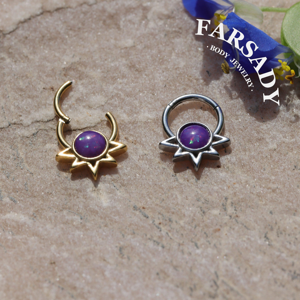 Purple Solis - Opal Hinged Clicker Hoop / Fits 16G Septum Ring Helix Conch Cartilage Earring