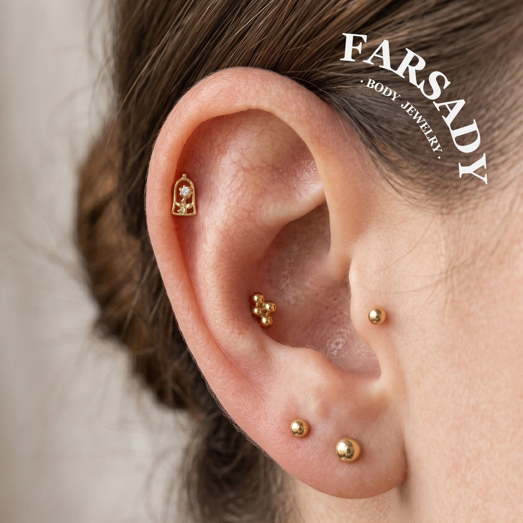 Bell Bloom - 925 Silver Threadless Stud / Fits Cartilage Helix Tragus Lobe Piercing
