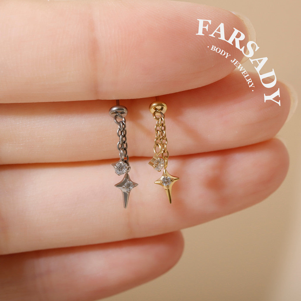 Stellar Tassel - F136 Titanium Threadless Stud / Fits Vertical Helix Hidden Rook Cartilage Tragus Lobe Earring