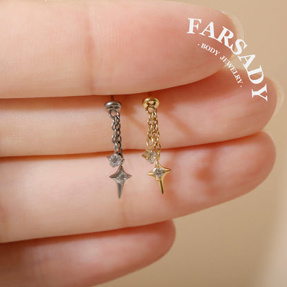 Stellar Tassel - F136 Titanium Threadless Stud / Fits Vertical Helix Hidden Rook Cartilage Tragus Lobe Earring