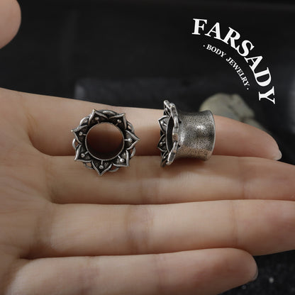 Dark Lotus - 316L Ear Tunnels / Fits Stretched Ear Lobes Plugs