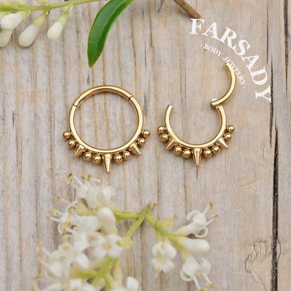16G Titanium Spike Septum Ring, 8mm 10mm Silver Helix Hoop Earring, Gold Conch Ring Clicker, Hinged Earrings, Gothic Piercing Jewelry