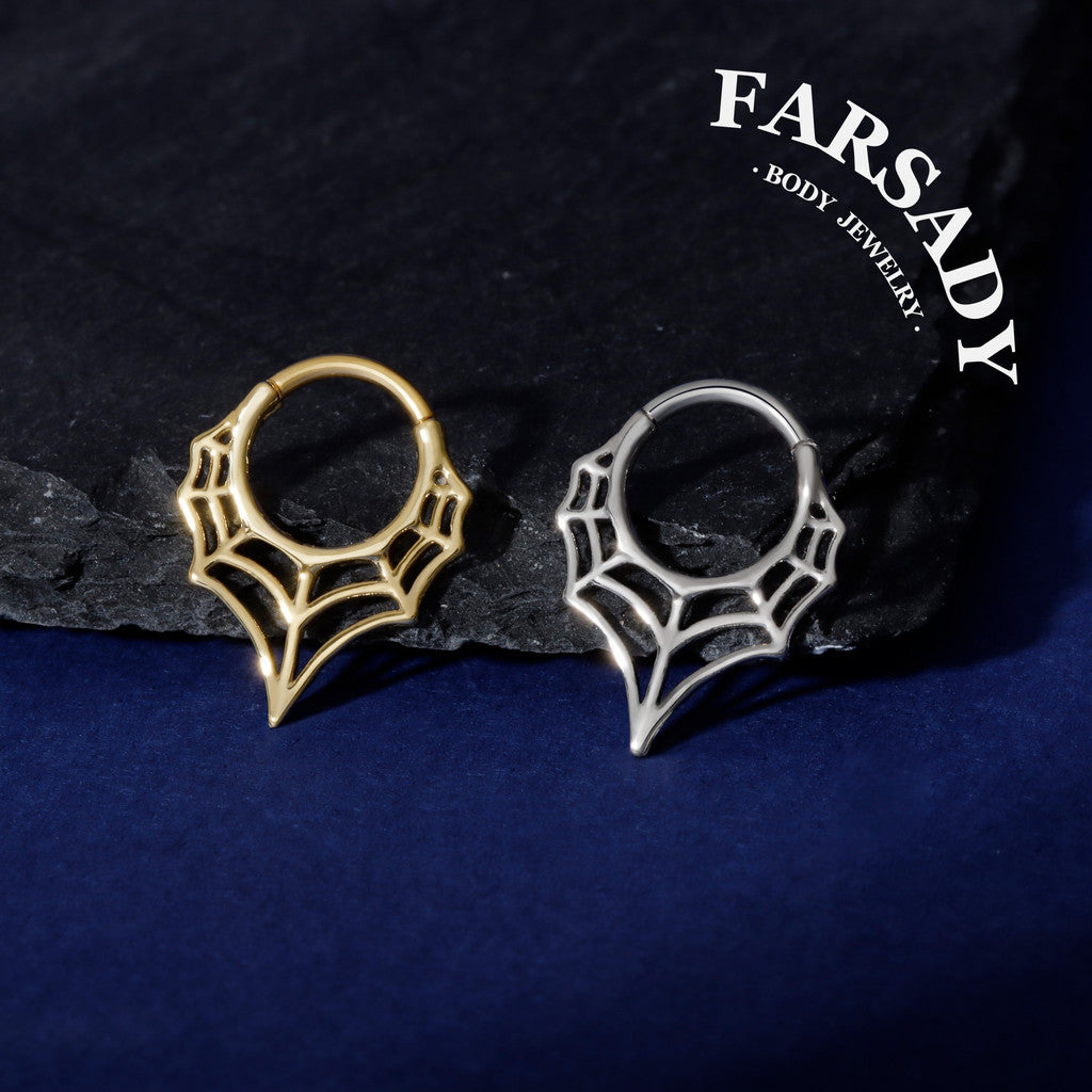 Spider Web Nose Ring Hoop| Punk Septum Ring or Daith Earring| Gothic Halloween Jewelry| 1.2x8mm | Gold or Silver| Septum Clicker Jewelry