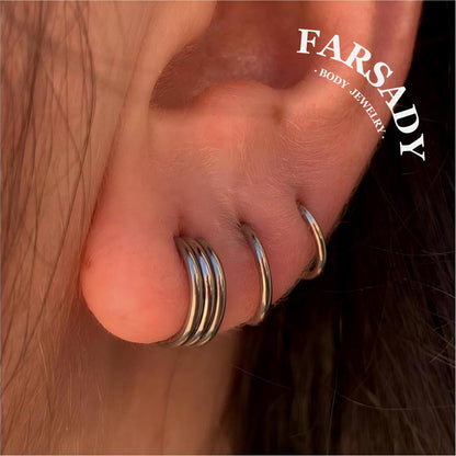 16G Titanium Triple Line Nose Ring & Hoop Earring | Body Jewelry For Septum, Helix, Conch, Daith, Rook, Tragus | Elegant Minimalist Piercing for Daily Wear with Gift Packaging