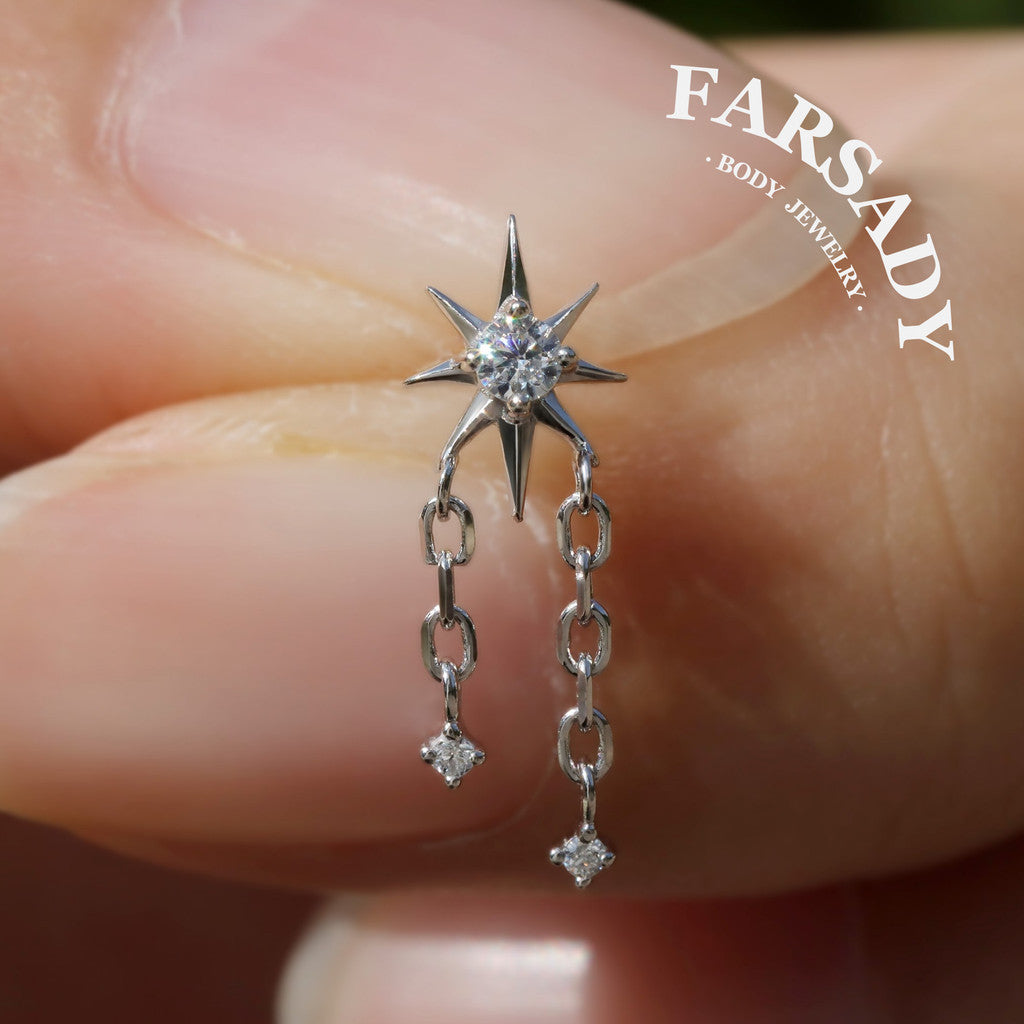 Sterling Silver Star Dangle Helix Earring • Threadless Push In Flat Piercing Jewelry •  S925 Tragus Conch Lobe Cartilage Jewelry • Titanium Back