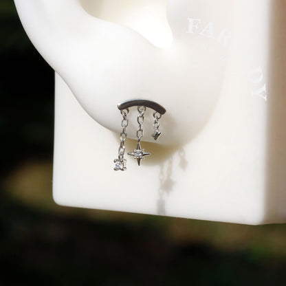 Designed for vertical helix piercings/ 925 Silver Helix Chain Earring 18K Plated/ Star Dangle Earring/ Threadless Push In Hidden Rook Stud