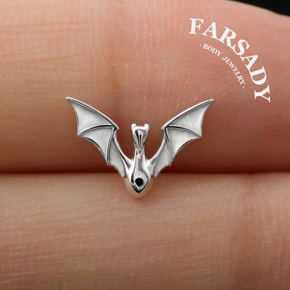 Skyborne Dragon Stud Earring, Threadless Push In Helix Jewelry,Flat Back Cartilage Piercing Stud,Sterling Silver Plated 18K gold 16G/18G/20G
