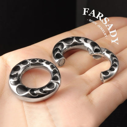 Moon Phases Ear Weights Hoop Magnetic Lock Silvery 316L Steel Ear Hangers 2G Circle Weights Heavy Piercing Earrings for Stretched Ear