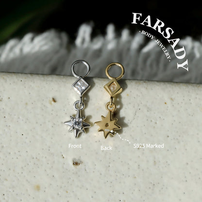 Starlink Pendant - 925 Silver Star CZ Dangle Charm / Interchangeable Hoop Earring Pendant for Helix Daith Cartilage Piercing