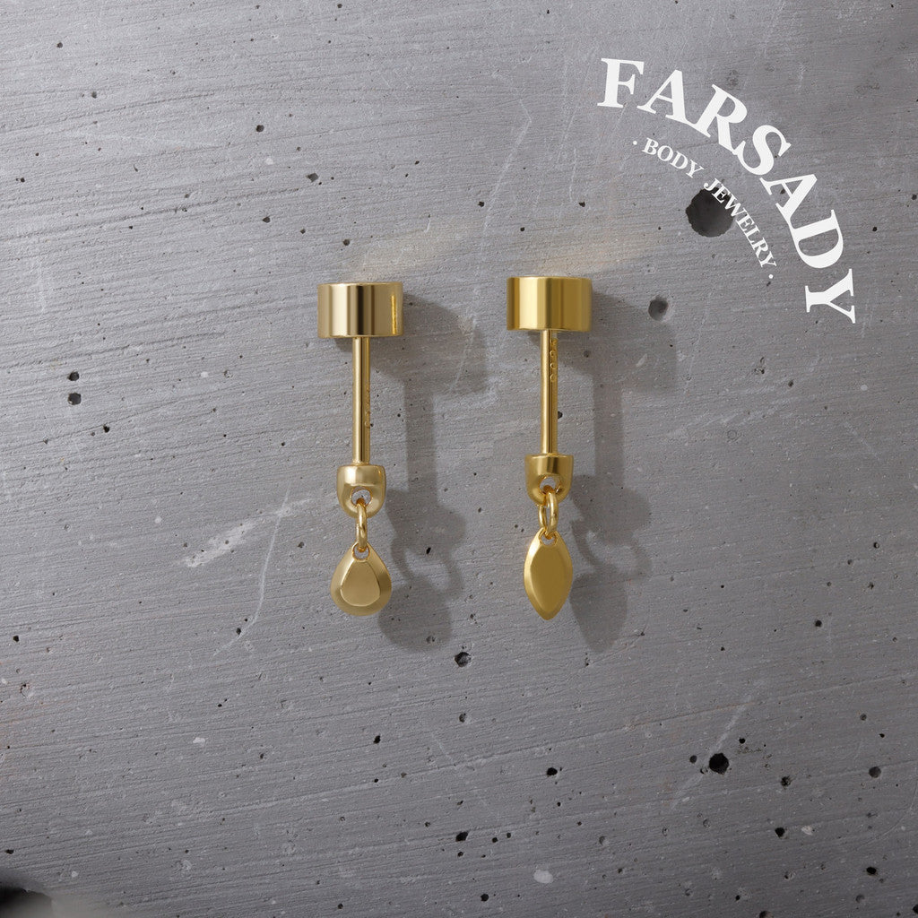 Gold Dew - 925 Silver Two Type Stud / Fits Cartilage Helix Tragus Lobe Piercing