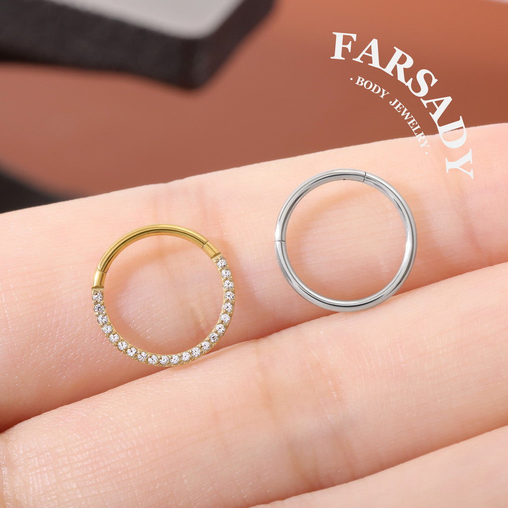 Circle Gleam - CZ Hinged Clicker Hoop / Fits 18G Nose Ring Helix Conch Cartilage Earring