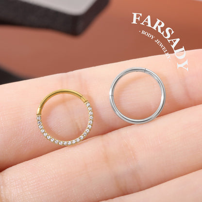 Circle Gleam - CZ Hinged Clicker Hoop / Fits 18G Nose Ring Helix Conch Cartilage Earring