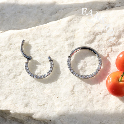 Circle Gleam - CZ Hinged Clicker Hoop / Fits 18G Nose Ring Helix Conch Cartilage Earring