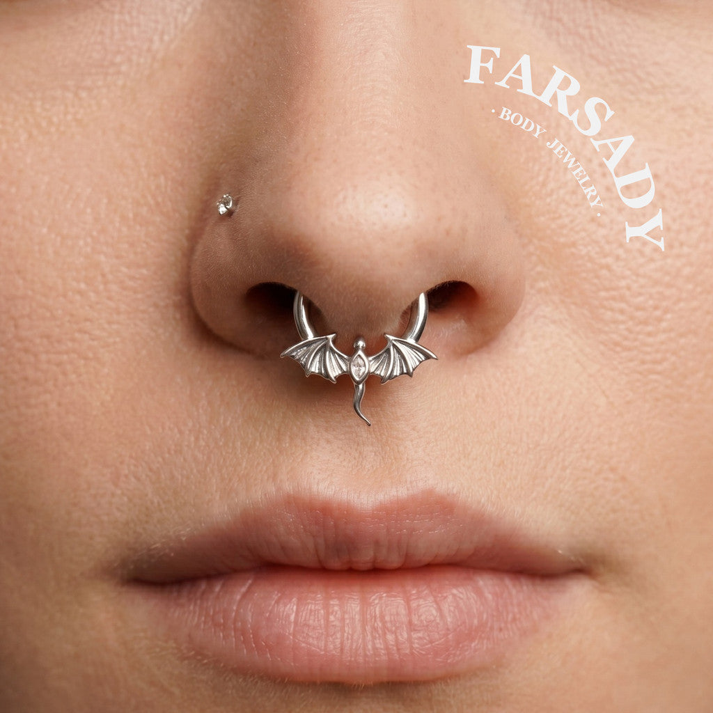 Dusk Wyrm - Dragon Wing CZ Hinged Clicker Hoop / Fits 16G Septum Ring Helix Conch Daith Earring