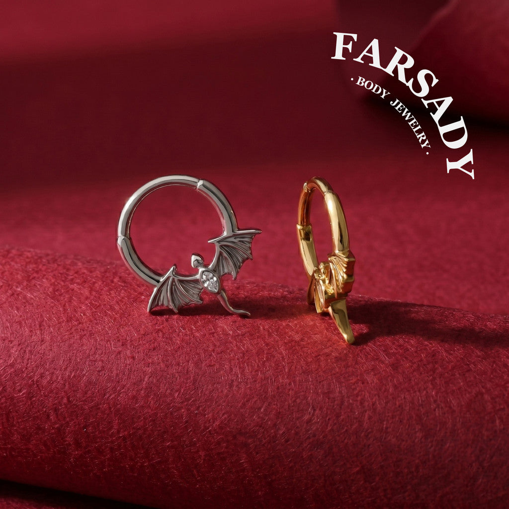 Dusk Wyrm - Dragon Wing CZ Hinged Clicker Hoop / Fits 16G Septum Ring Helix Conch Daith Earring
