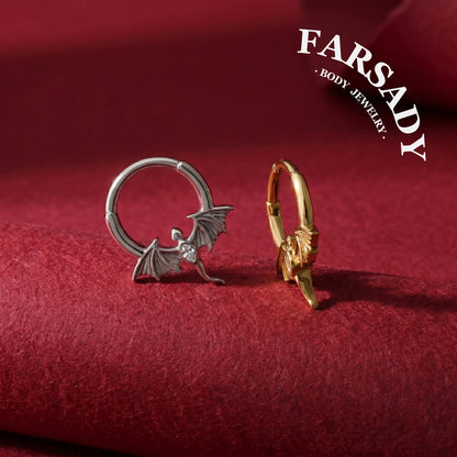 Dusk Wyrm - Dragon Wing CZ Hinged Clicker Hoop / Fits 16G Septum Ring Helix Conch Daith Earring