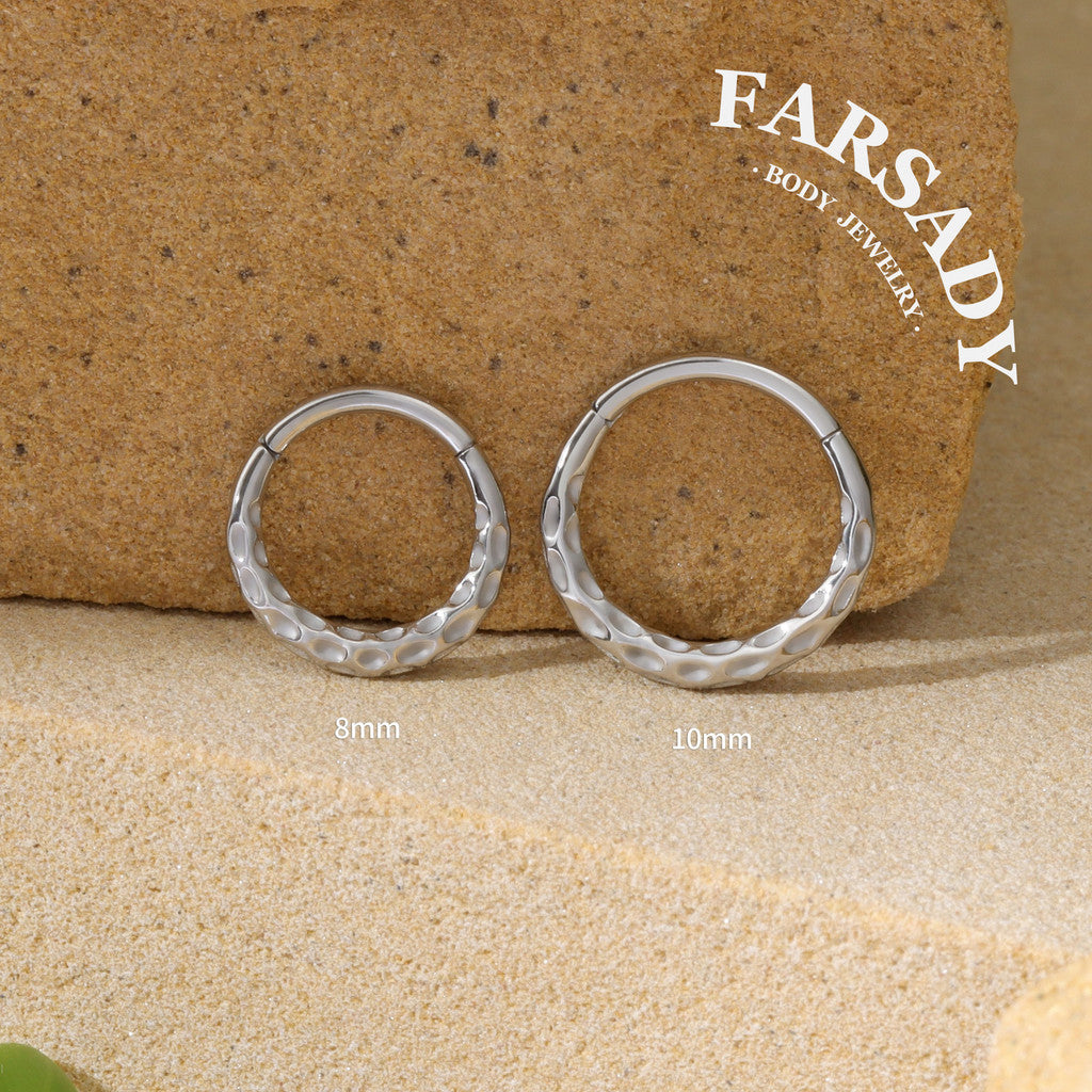Hammered Tide - 316L Hinged Clicker Hoop / Fits 16G Septum Ring Helix Conch Cartilage Earring