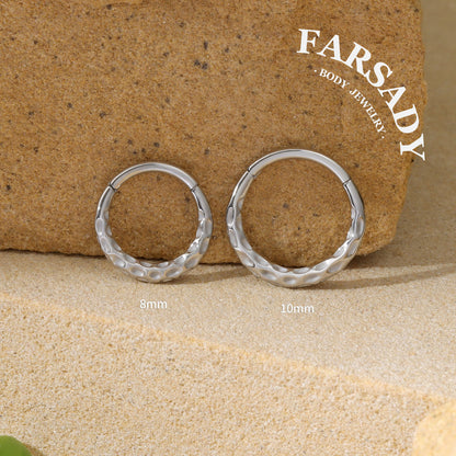 Hammered Tide - 316L Hinged Clicker Hoop / Fits 16G Septum Ring Helix Conch Cartilage Earring