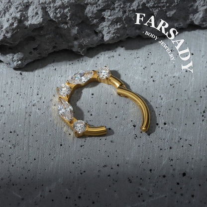 Elongate Bloom - ASTM F136 Titanium Hinged Clicker Hoop / Fits 16G Septum Ring Helix Conch Cartilage Earring