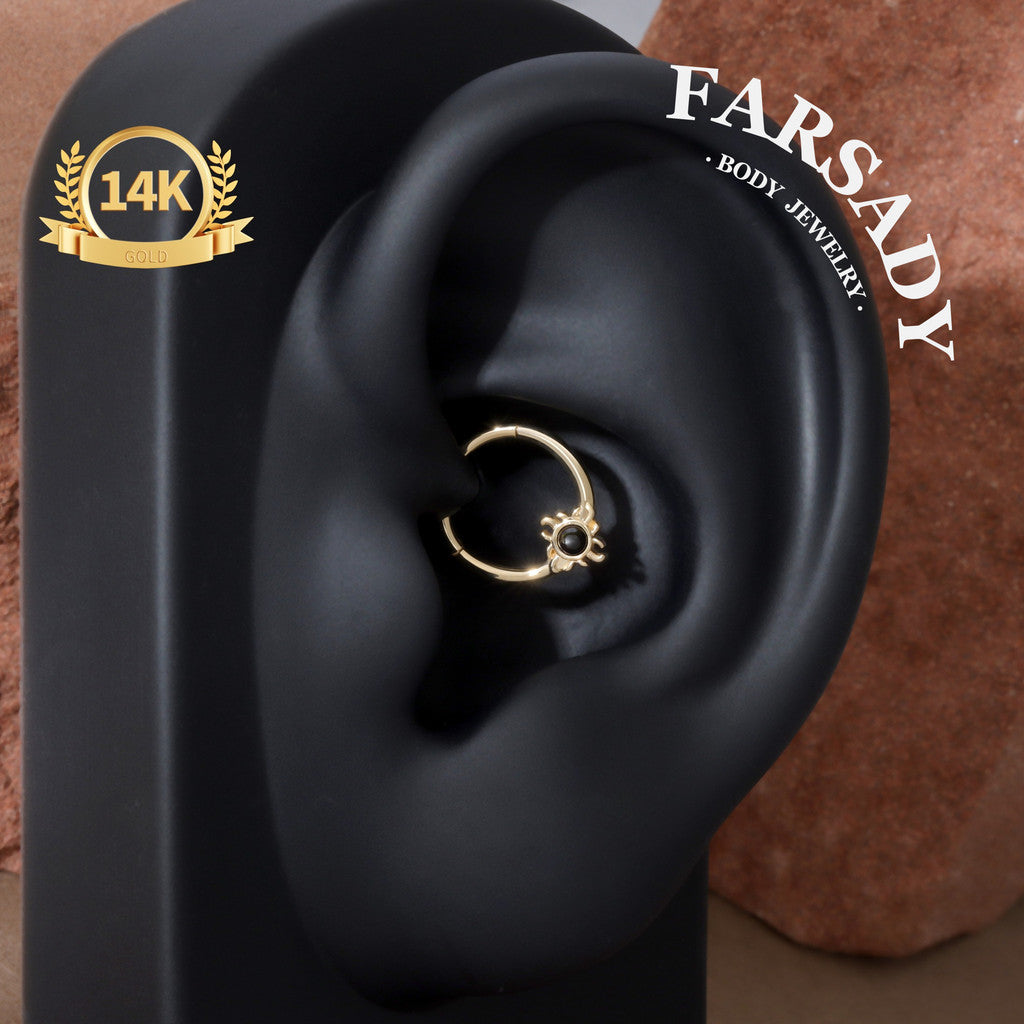 Midnight Suncore - Solid 14K Gold Hinged Clicker Hoop / Fits 16G Septum Ring Helix Conch Cartilage Earring