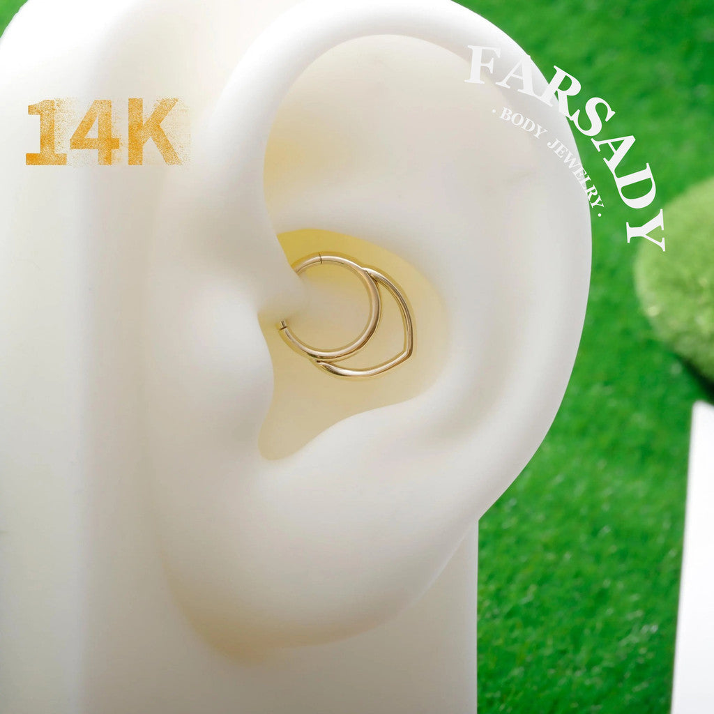 Nested Heart - Solid 14K Gold Hinged Clicker Hoop / Fits 16G Septum Ring Helix Conch Cartilage Earring