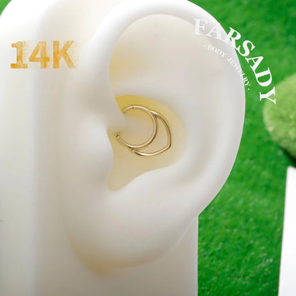 Nested Heart - Solid 14K Gold Hinged Clicker Hoop / Fits 16G Septum Ring Helix Conch Cartilage Earring