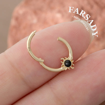 Midnight Suncore - Solid 14K Gold Hinged Clicker Hoop / Fits 16G Septum Ring Helix Conch Cartilage Earring