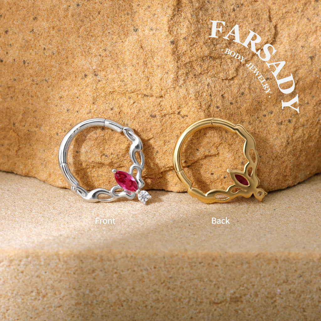 16G Sterling Silver Butterfly Hinged Daith Hoop Earring, Sterling Silver Daith Jewelry, Ruby Daith Hoop Earring, 8mm Cartilage Hoop, Gold Helix| Tragus Hoop